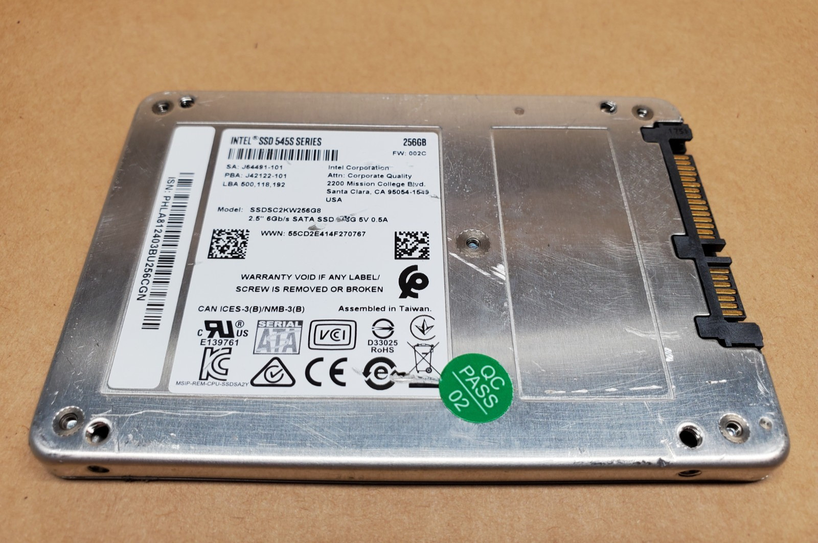 256GB Intel SSD 545S Series SSDSC2KW256G8 2.5" 6Gb/s SATA SSD | Tested