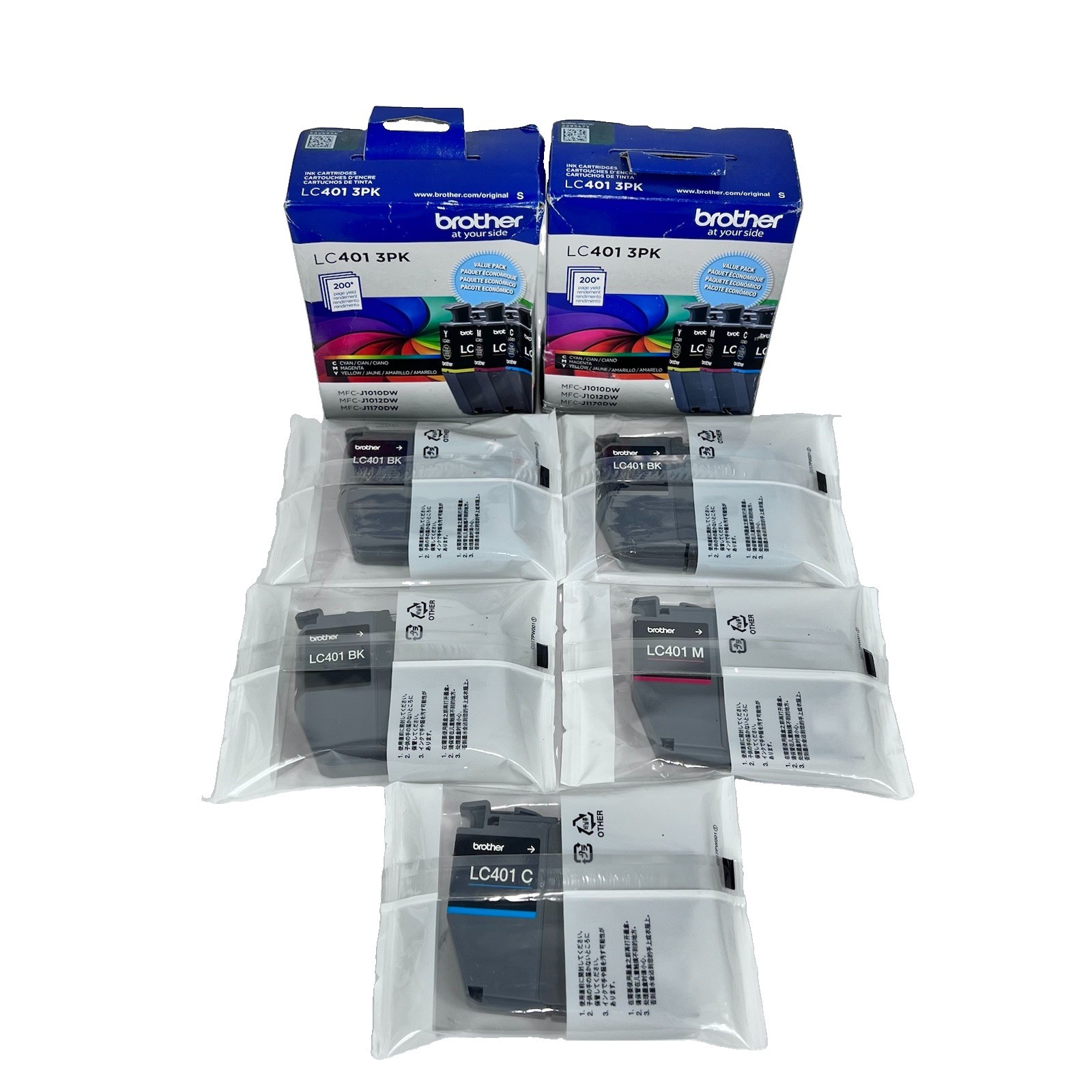 Brother LC401 3PK Genuine OEM 3-Pack Color Ink Cartridges LC401 BK XL Lot Of 11