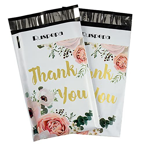  6x9 inches Poly Mailers Shipping Bags Thank You Notes Surrounded White Flowers