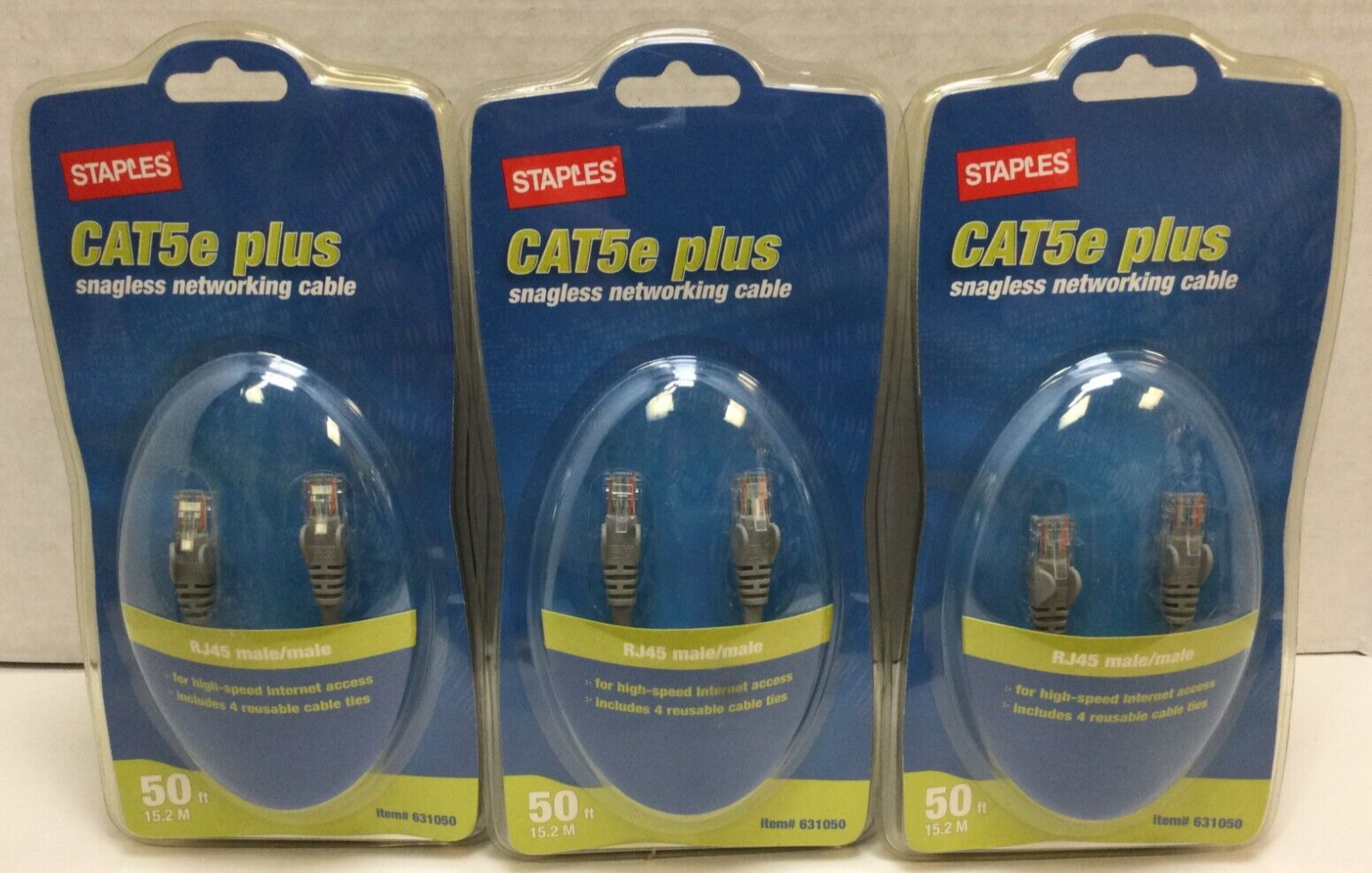 3x CAT5e Plus Snagless Networking Cable, 50 Foot, New, 