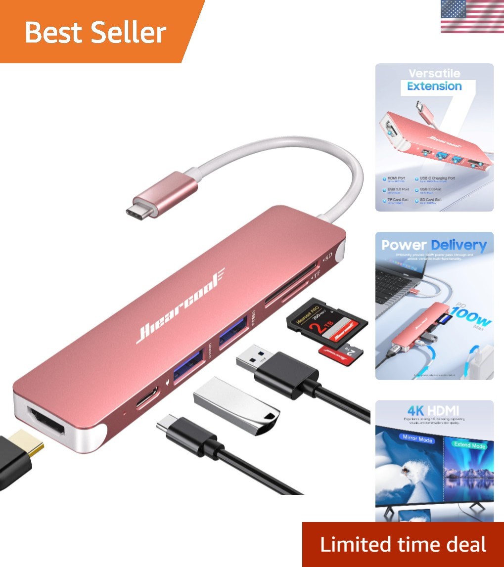 Elegant Rose Gold USB C Dongle – 7-in-1 with 4K HDMI Output & Fast Data Transfer