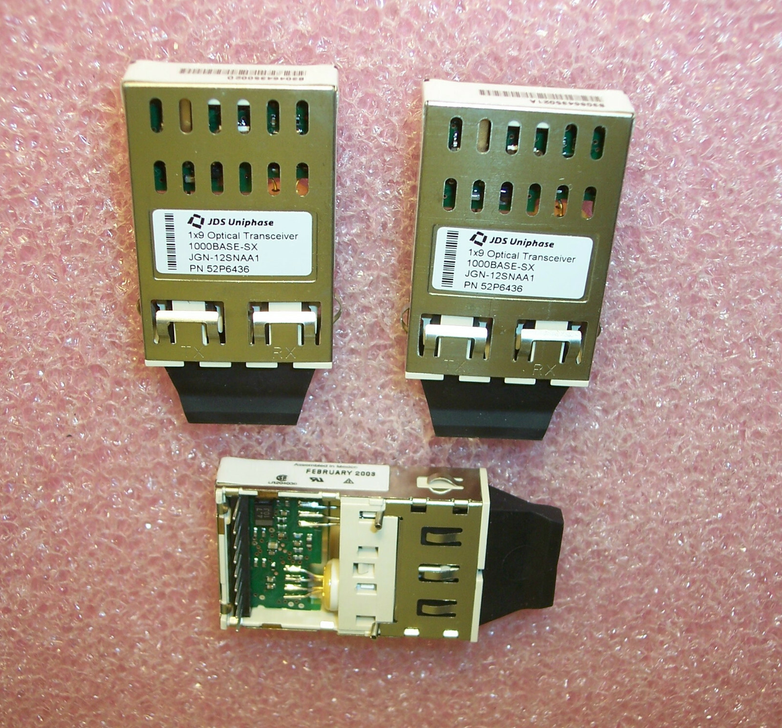 QTY (5) JGN12SNAA1 JDS UNIPHASE 1x9 OPTICAL TRANSCEIVER 1000BASE-SX 52P6436 NOS