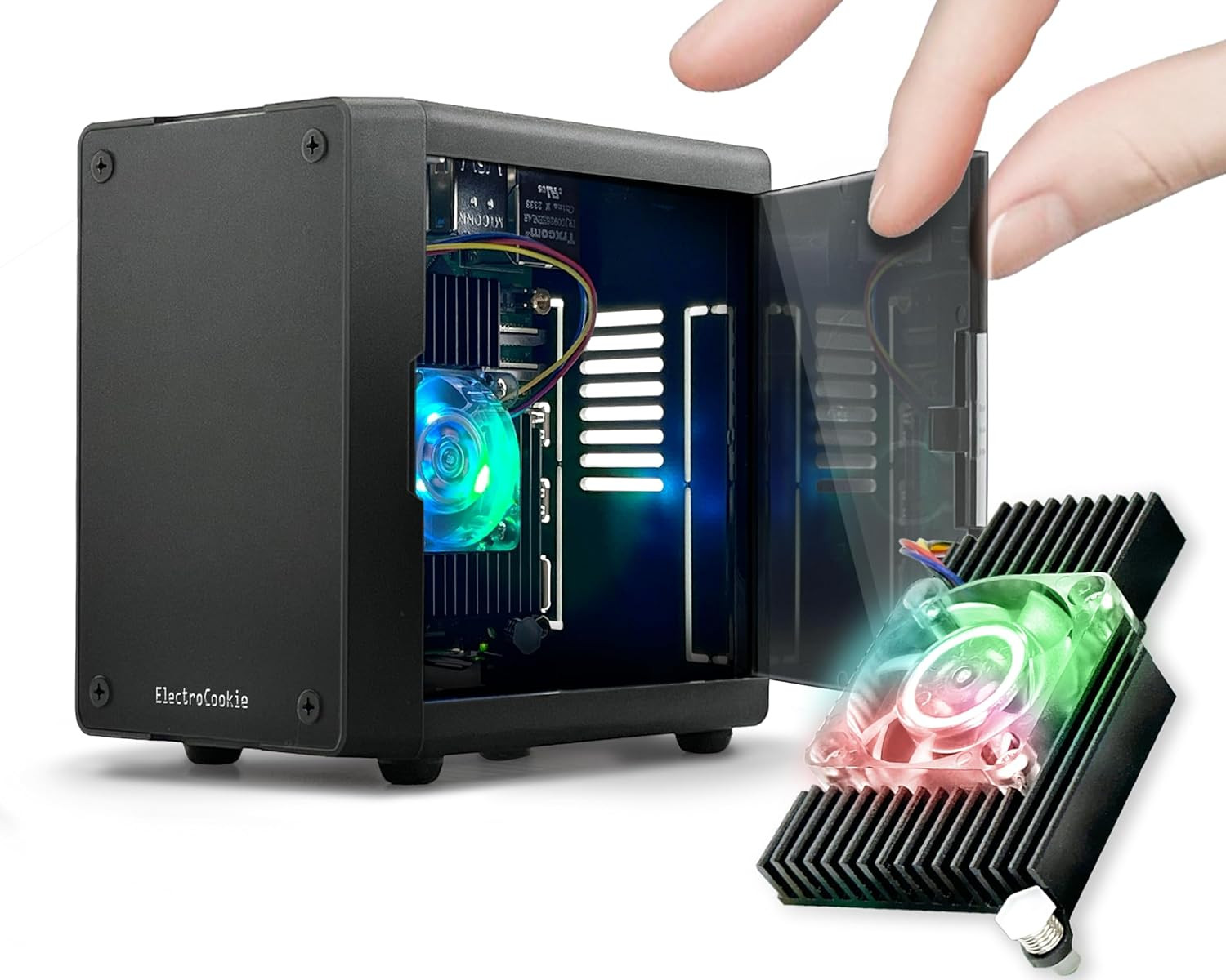 Electrocookie Mini PC Case for Raspberry Pi 5 with Active RGB Lighting Cooler (M