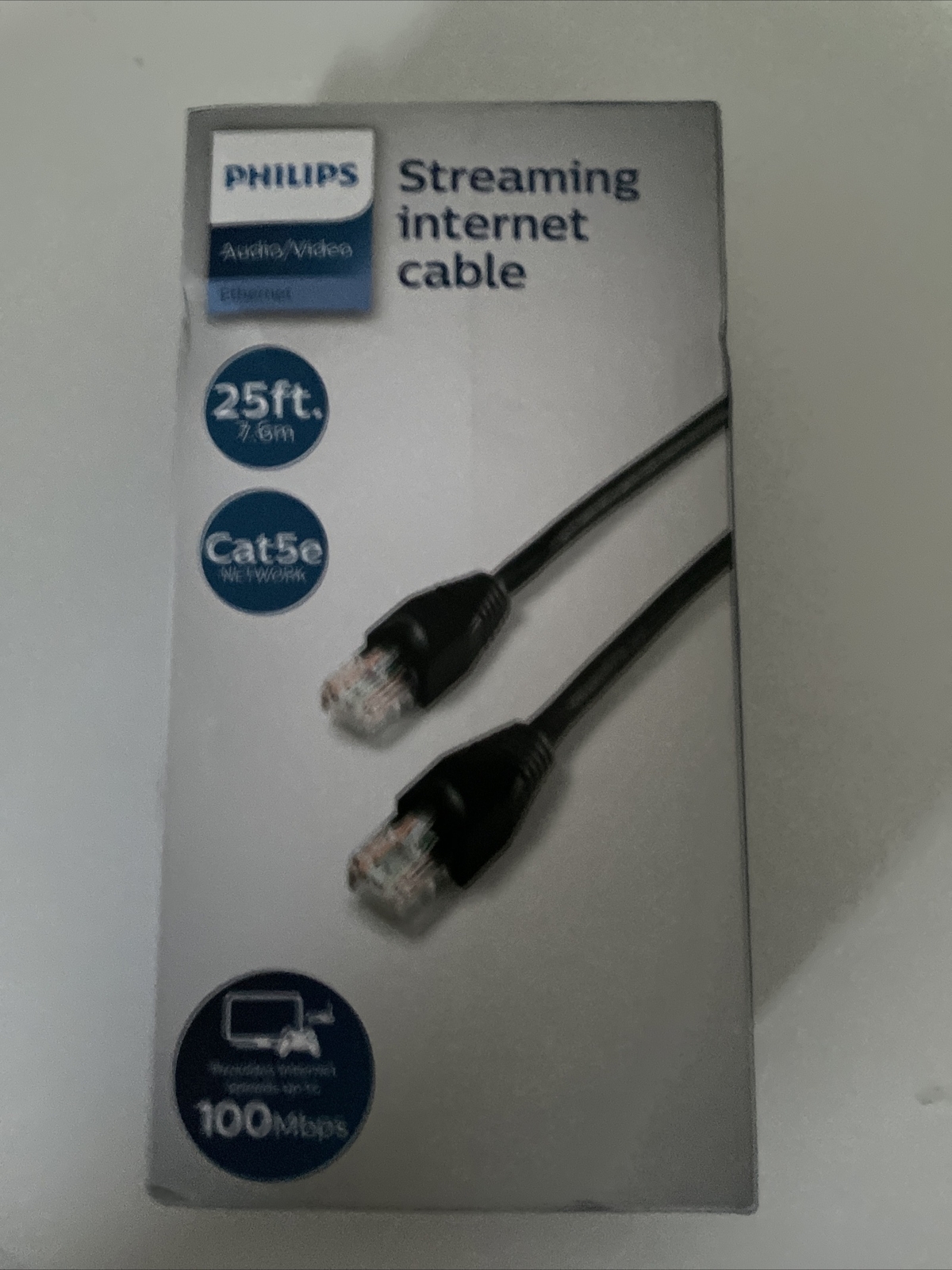 Philips Ethernet Cable 25 ft. Cat5e Up to 100Mbps for Router / Modem - Black
