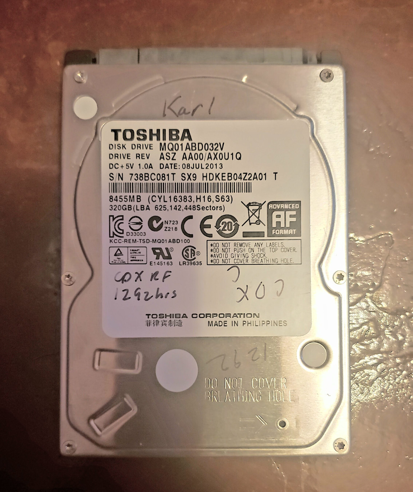 Toshiba MQ01ABD032V 320GB, Internal, 5400 RPM, 2.5" Hard Drive, Storage, As-is