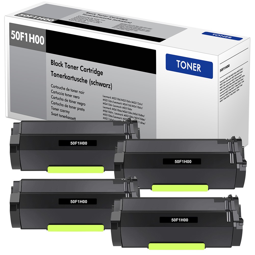 4pk Compatible HY Black Toner Cartridge for Lexmark 501H 50F1H00 MS310 MS312