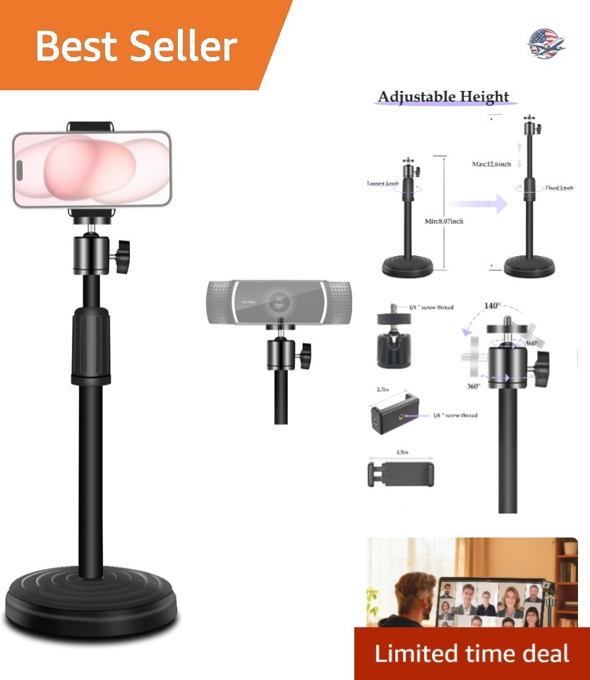 Compact 12.6 Inch Webcam Stand for Desk - Adjustable & Rotating Camera Mount