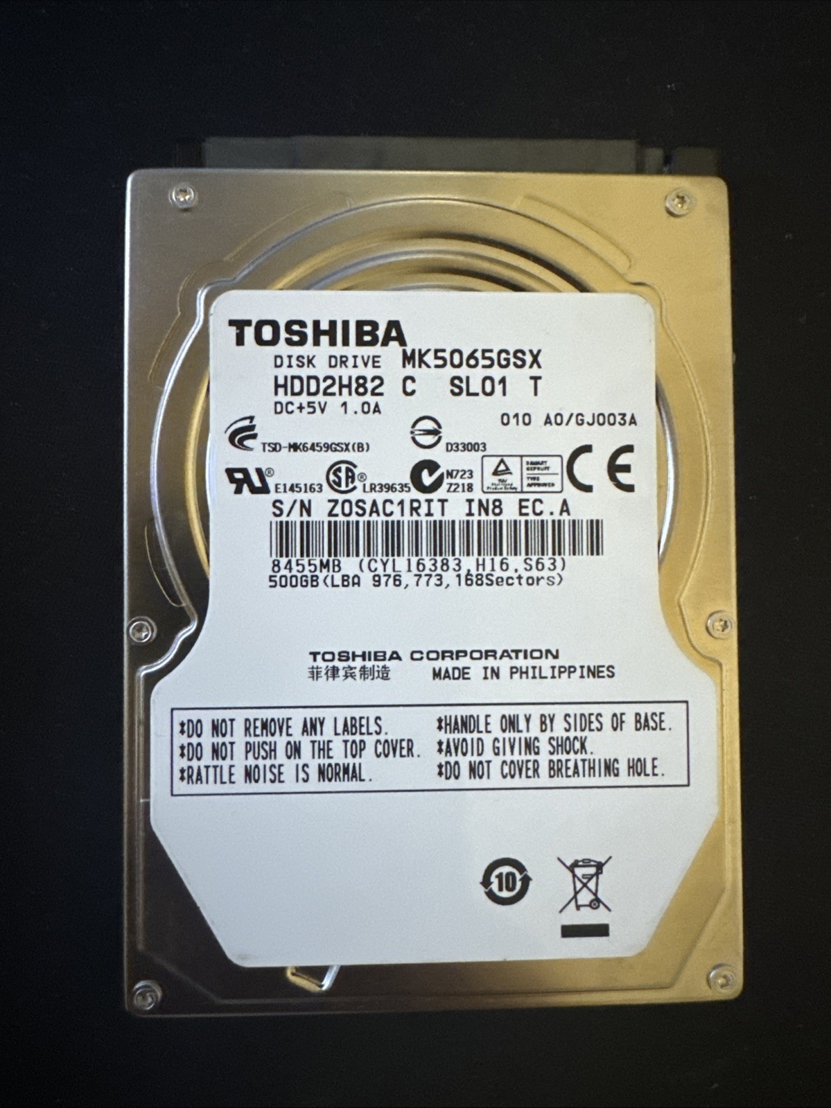 Toshiba MK5065GSX HDD2H82 500GB 2.5" SATA II (3.0Gb/s) Laptop Hard Drive