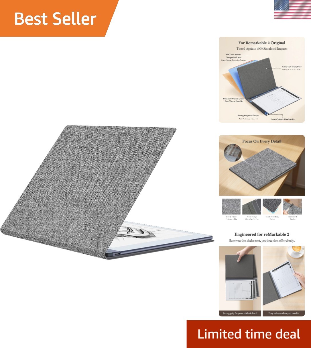 Elegant Folio Case for Remarkable 2 Tablet 10.3” -  Fabric Protection