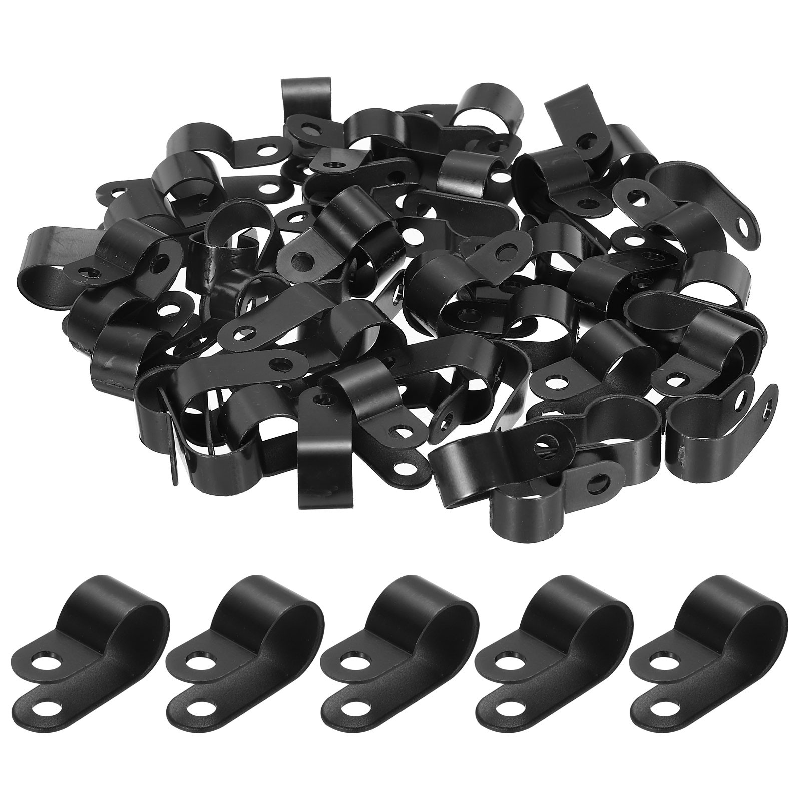 Nylon Plastic Cable Clamps 1/2 Inch, 200 Pcs R-Type Cable Clips, Black