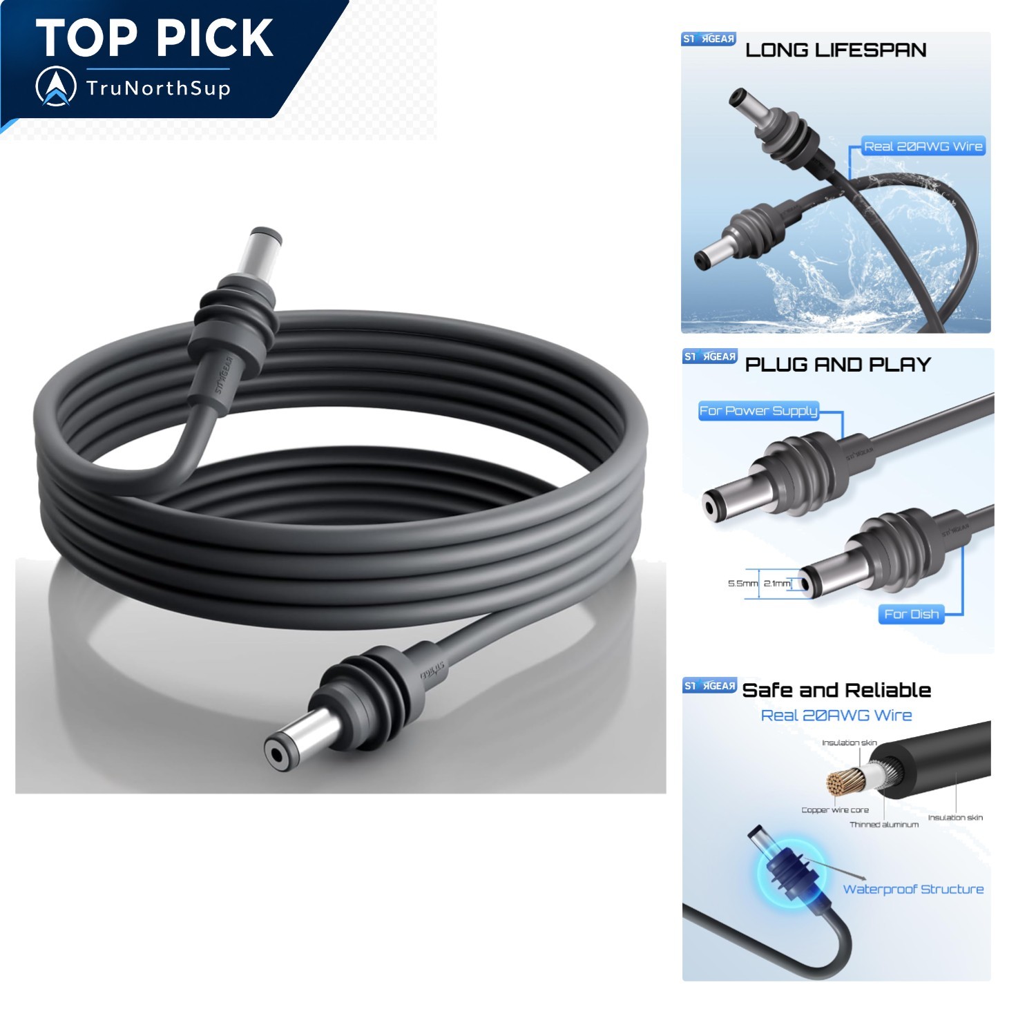 Starlink Mini Power Cable 6.5Ft Waterproof 20AWG Indoor Outdoor Replacement