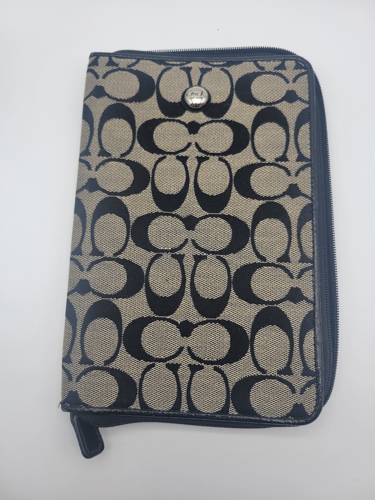 Pre Owned Coach Khaki Signature Print Tablet Case