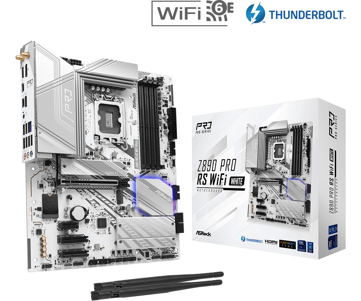 ASRock Z890 Pro RS WiFi White LGA1851 Intel Z890 DDR5 ATX 90-MXBQC0-A0UAYZ