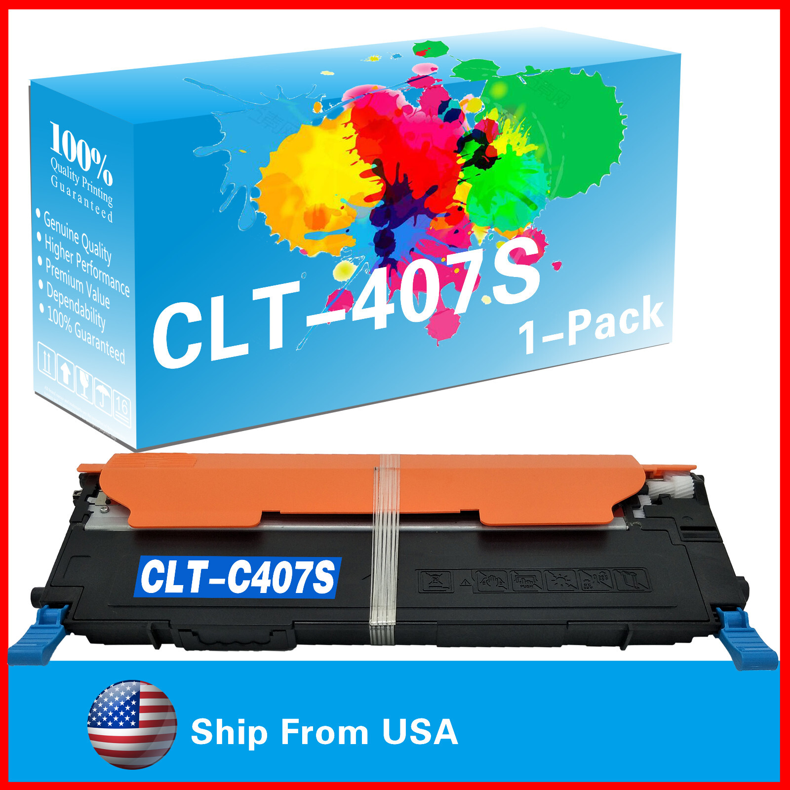 (1PK,Cyan) CLT-C407S CLT407S Toner Cartridge CLP325 for CLP-325 CLX-3170FN