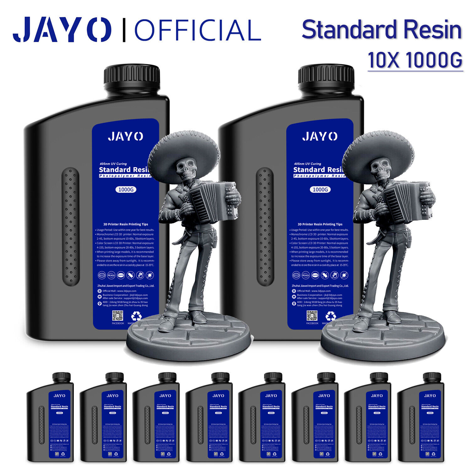JAYO 10KG Dark Gray Photopolymer Resin Low Odor 405nm UV Standard LCD 3D Printer