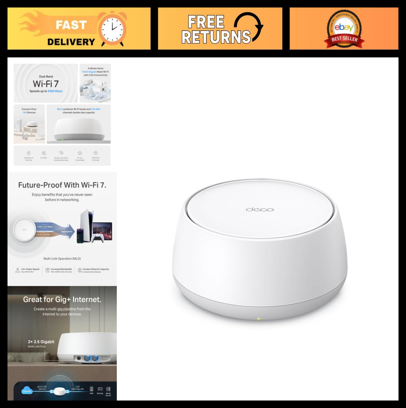 Dual-Band WiFi 7 Mesh System, 5 Gbps Speed, 240 MHz, High-Speed Internet Router