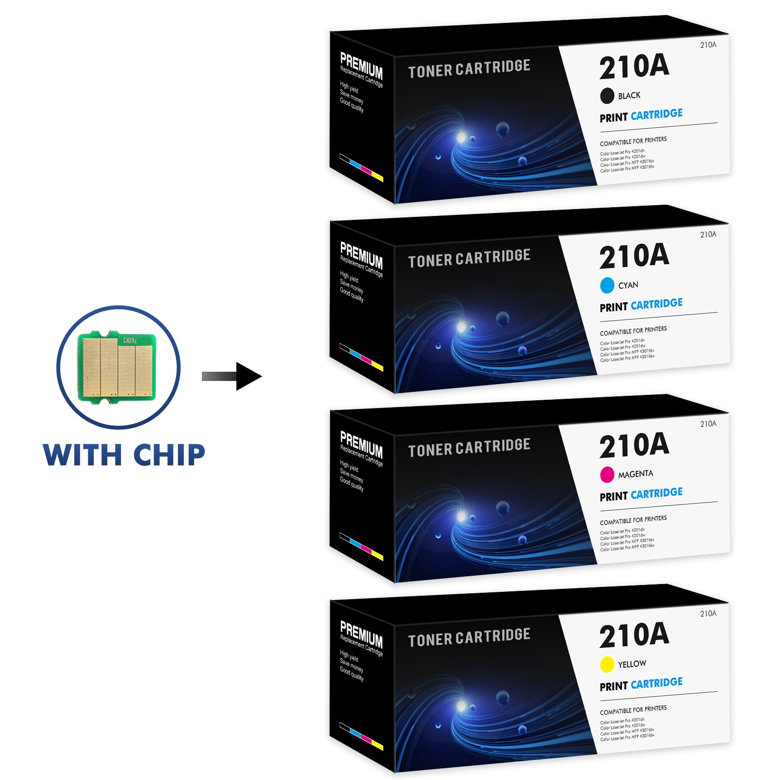 4PK For HP 210A W2100A Toner 210X W2100X for LaserJet Pro 4201dn 4201dw 4301fdn