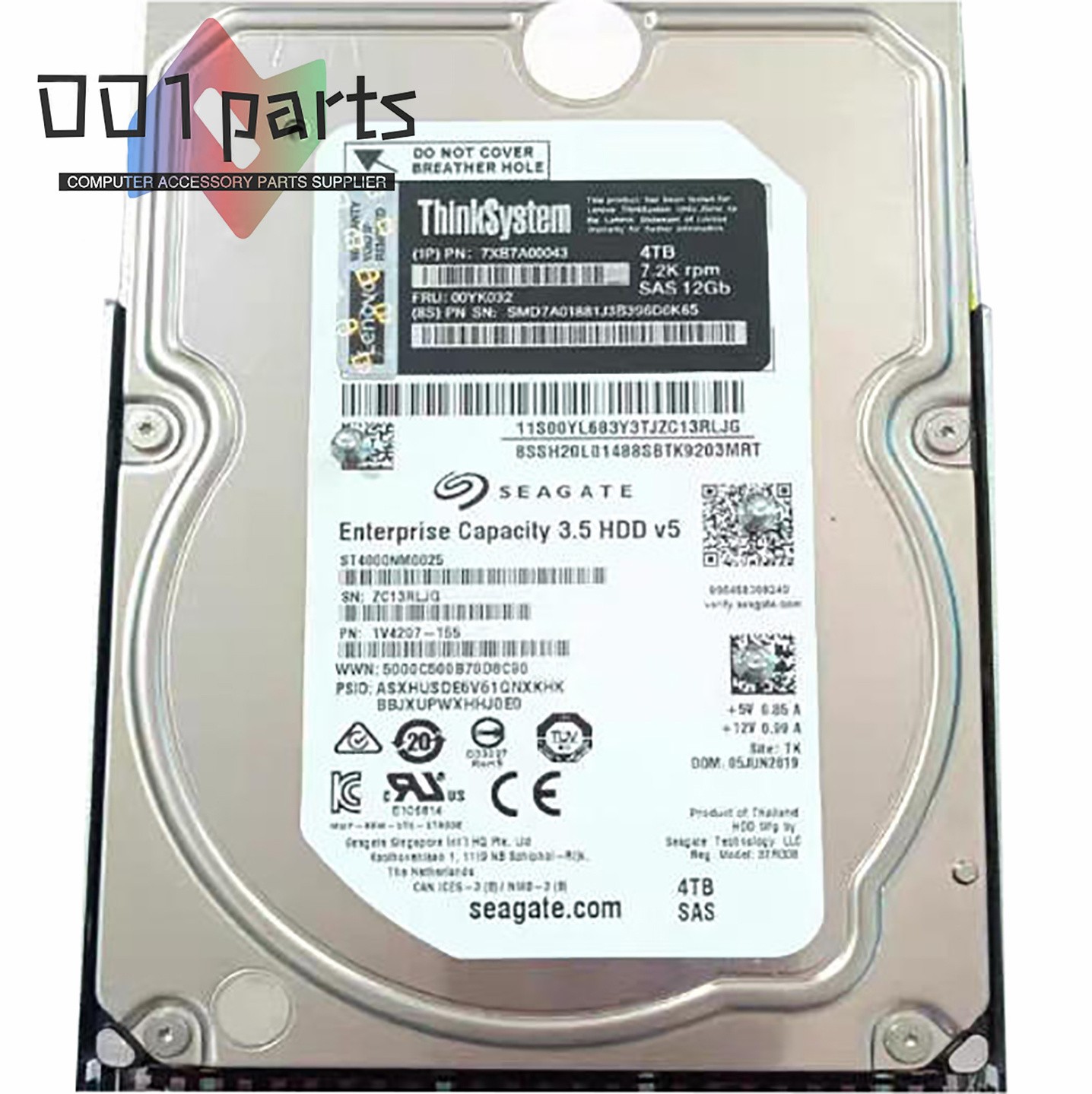 00YK032 Lenovo 7XB7A00043 ThinkSystem 3.5" 4TB 7.2K SAS 12Gb Hot Swap 512n HDD