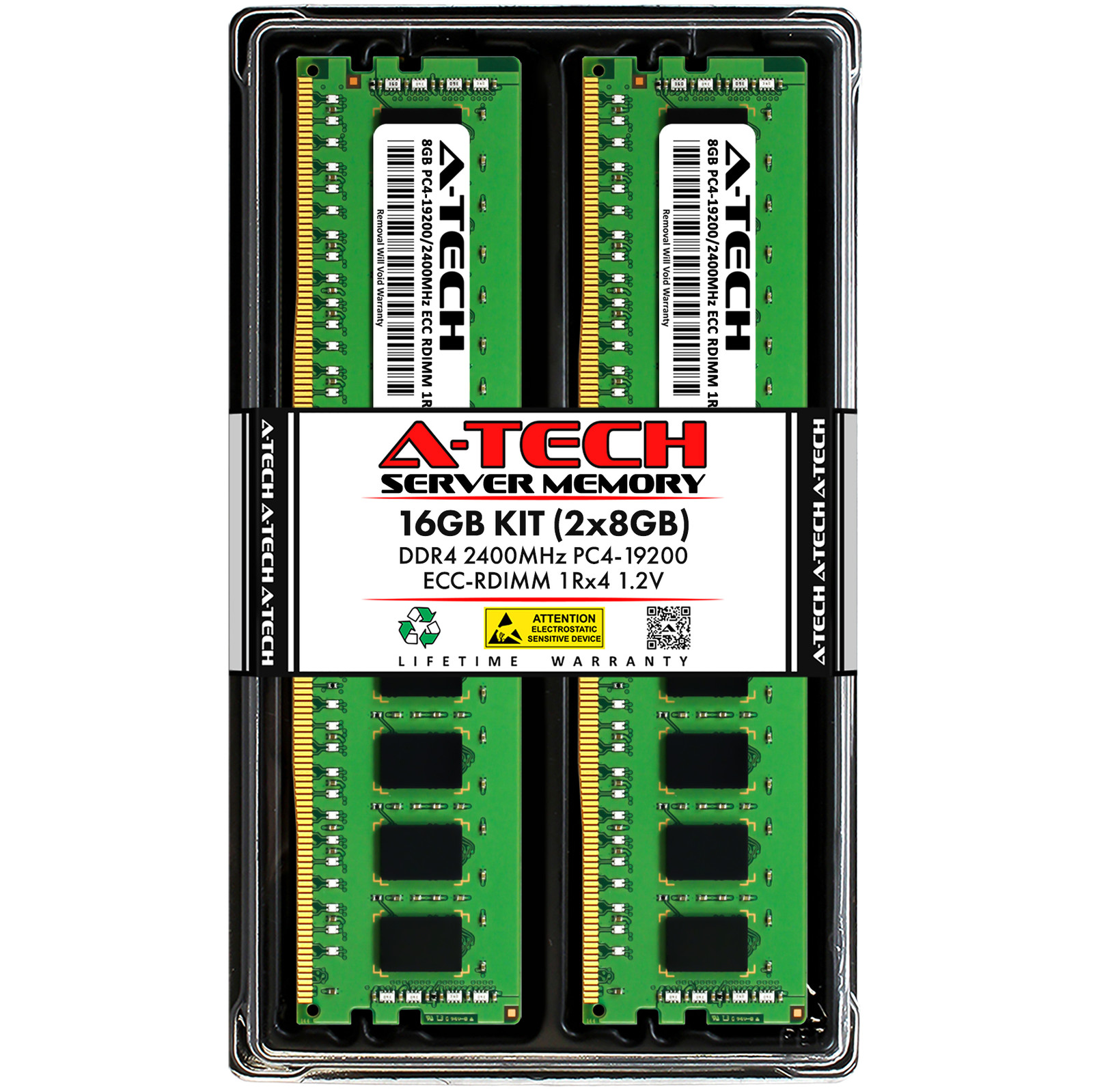 A-Tech 16GB 2x 8GB 1Rx4 PC4-19200R DDR4 2400 MHz ECC REG RDIMM Server Memory RAM