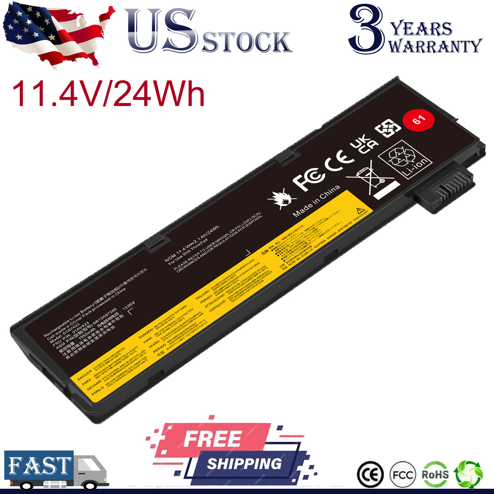 61 01AV423 01AV424 01AV422 Battery for Lenovo ThinkPad T470 T480 T570 T580 24Wh