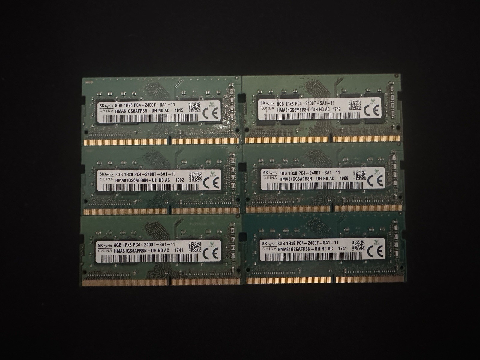 LOT OF 6 SK hynix 8GB PC4-2400T SODIMM RAM