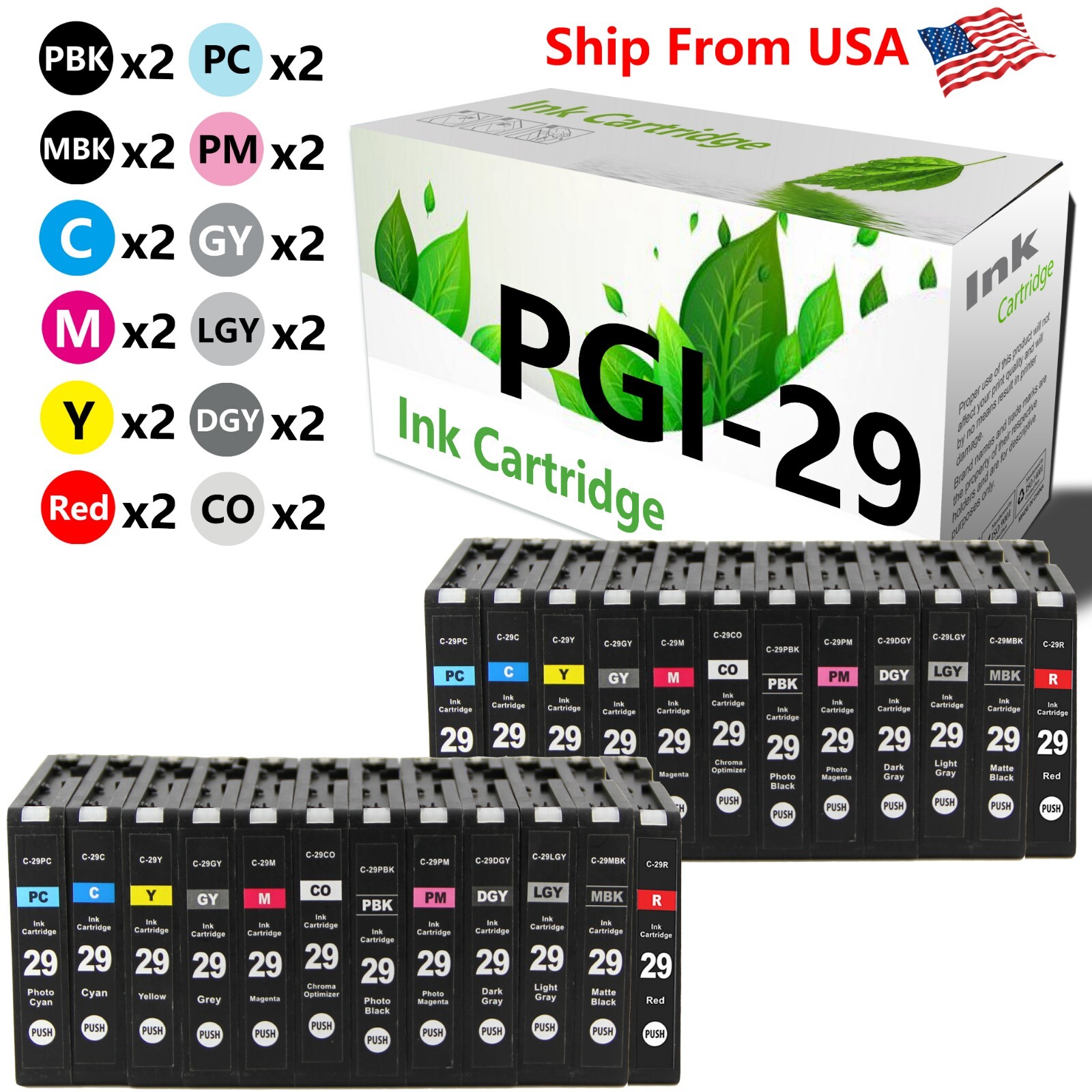 (24 Pack, 2 sets) PGI-29 PGI29 Ink Cartridge PGI 29 for PIXMA Pro1s 1