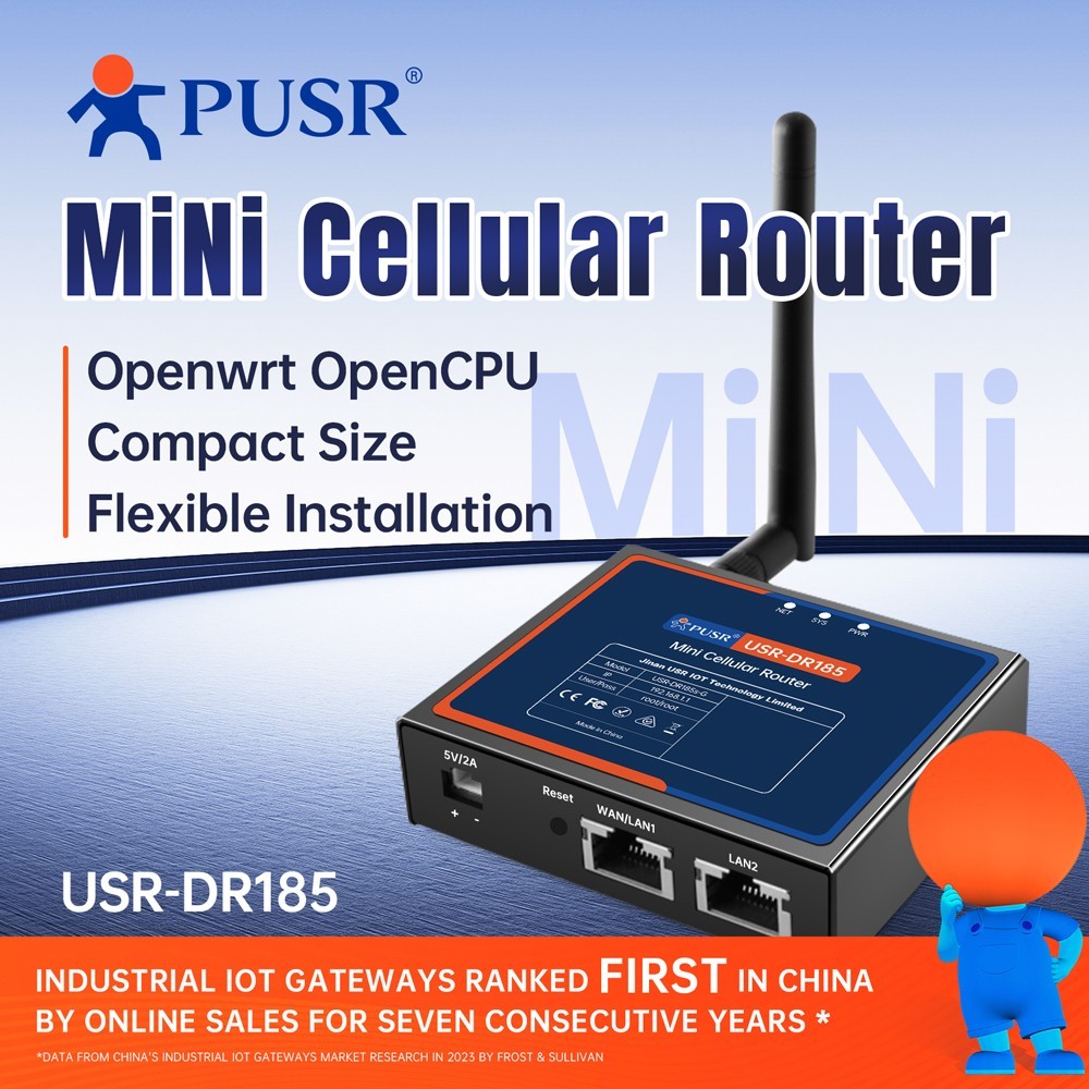 PUSR Mini Cellular Router Dual LAN LTE Cat.1 OpenCPU DDOS Protection USR-DR185