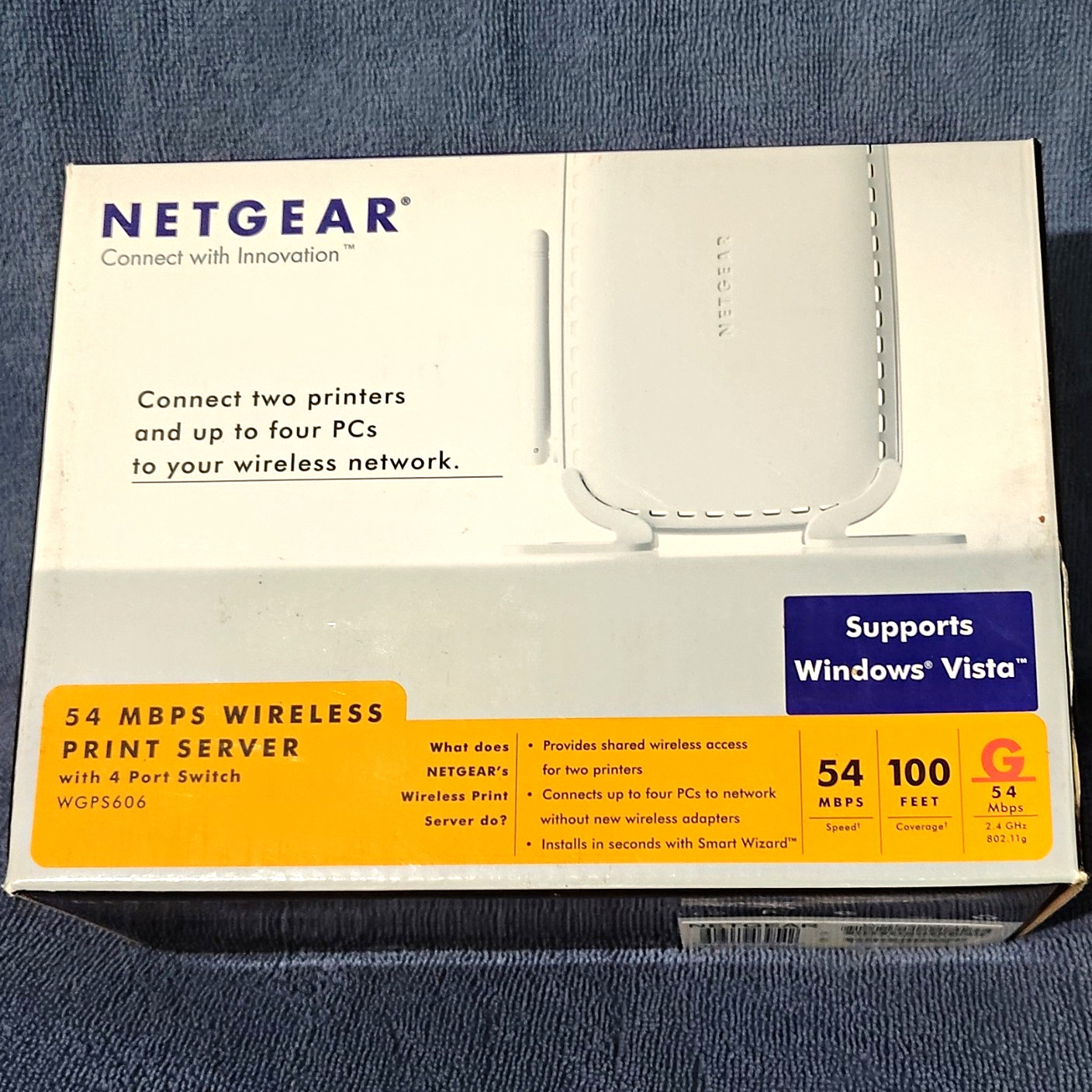 NETGEAR WGPS606 Wireless Print Server 54 Mbps Wi-Fi 802.11g 4-Port Switch