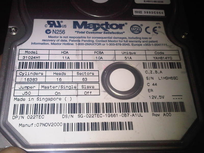Maxtor 31024h1 11A 10A 51A YAH814Y0 C Z B A Hard Drive