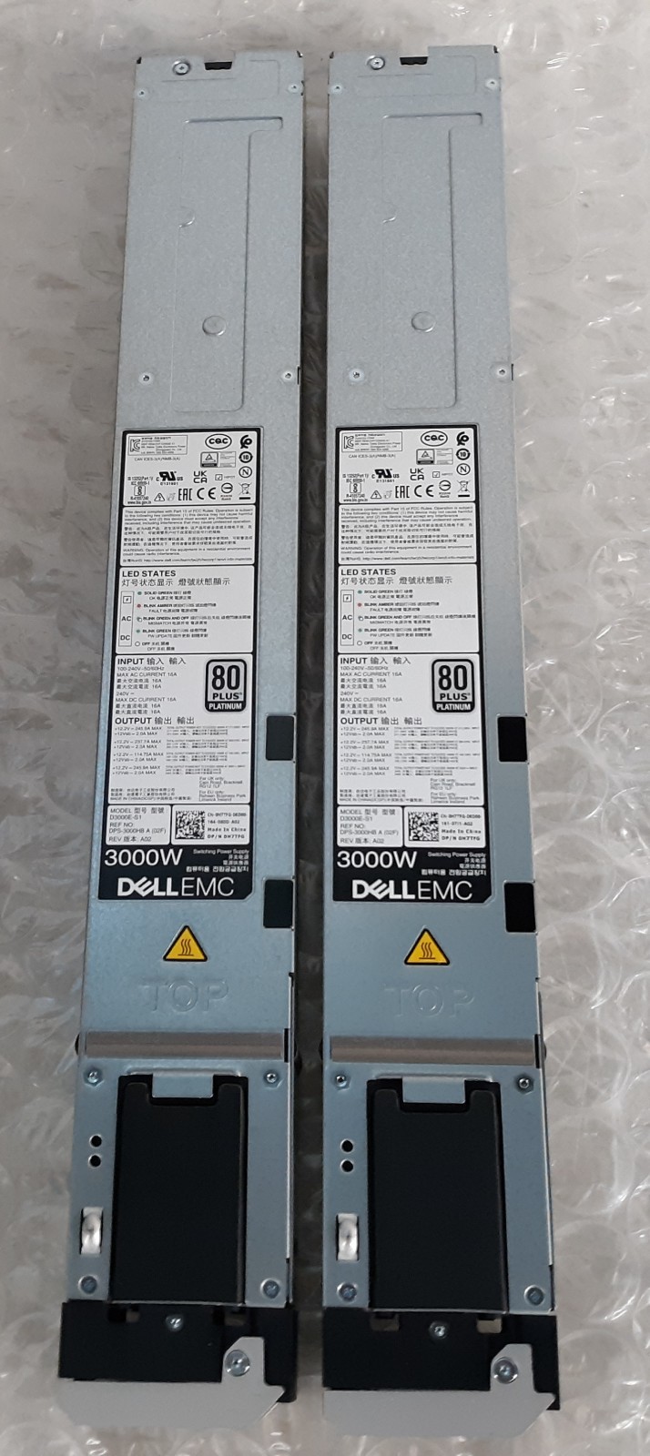 Pair of Dell EMC 0H7TFG D3000E-S1 3000W 80Plus Platinum Power Supply