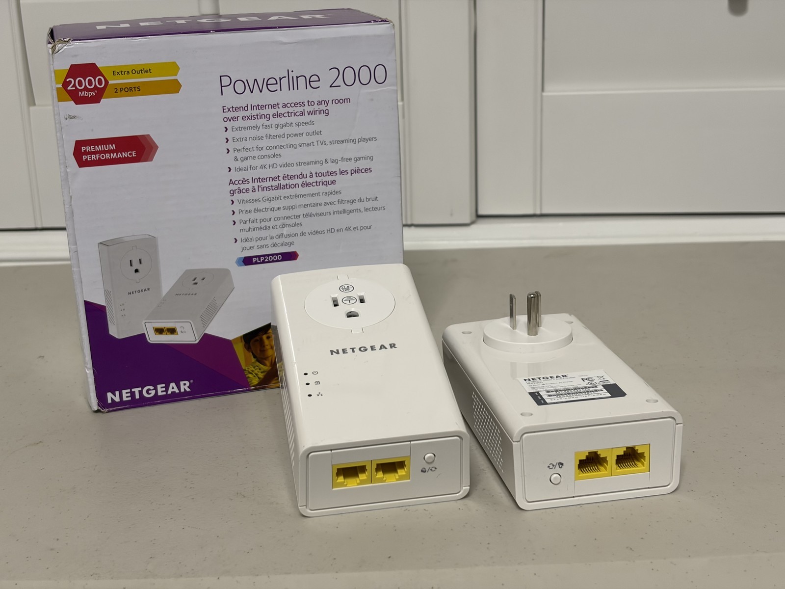 NETGEAR Powerline 2000 PLP2000 2-Pack Extra Outlet 2 Port Gigabit Tested In Box