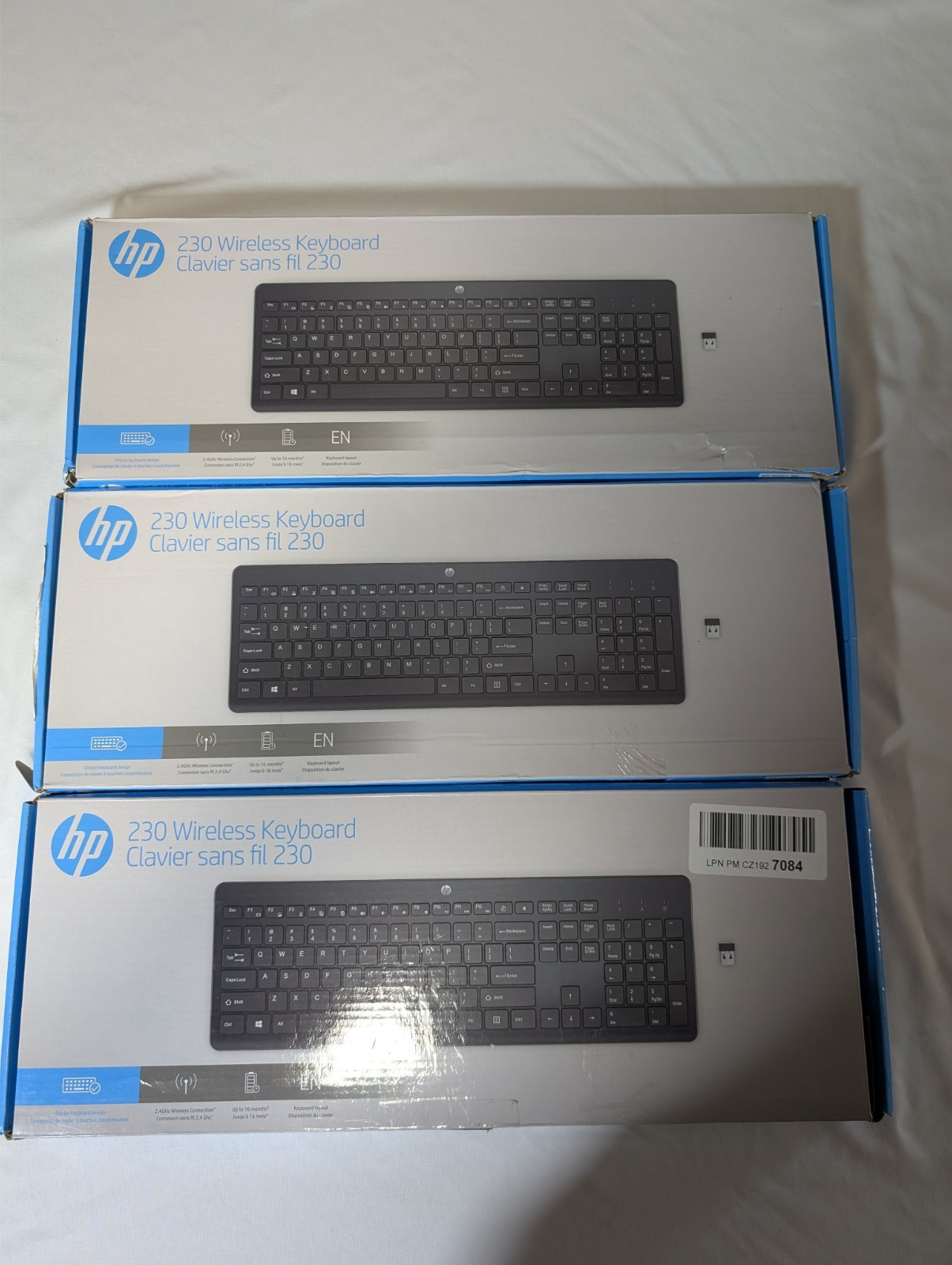 Lot of 3 HP 230 Wireless Keyboards Full Size 2.4GHz Black Open Box Unused