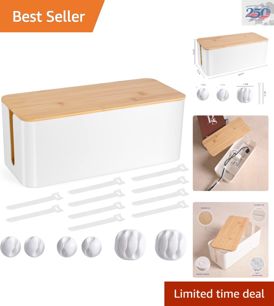 Wooden Style Cable Organizer Box - Elegant Design for Efficient Cord Management