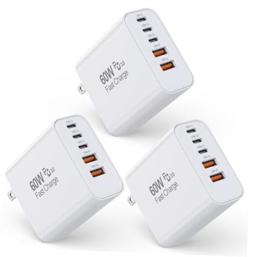 Pack Apple 17 Pro Max Charger Fast Charging,PD 60W 5 in 1 Multiport USB 3 White