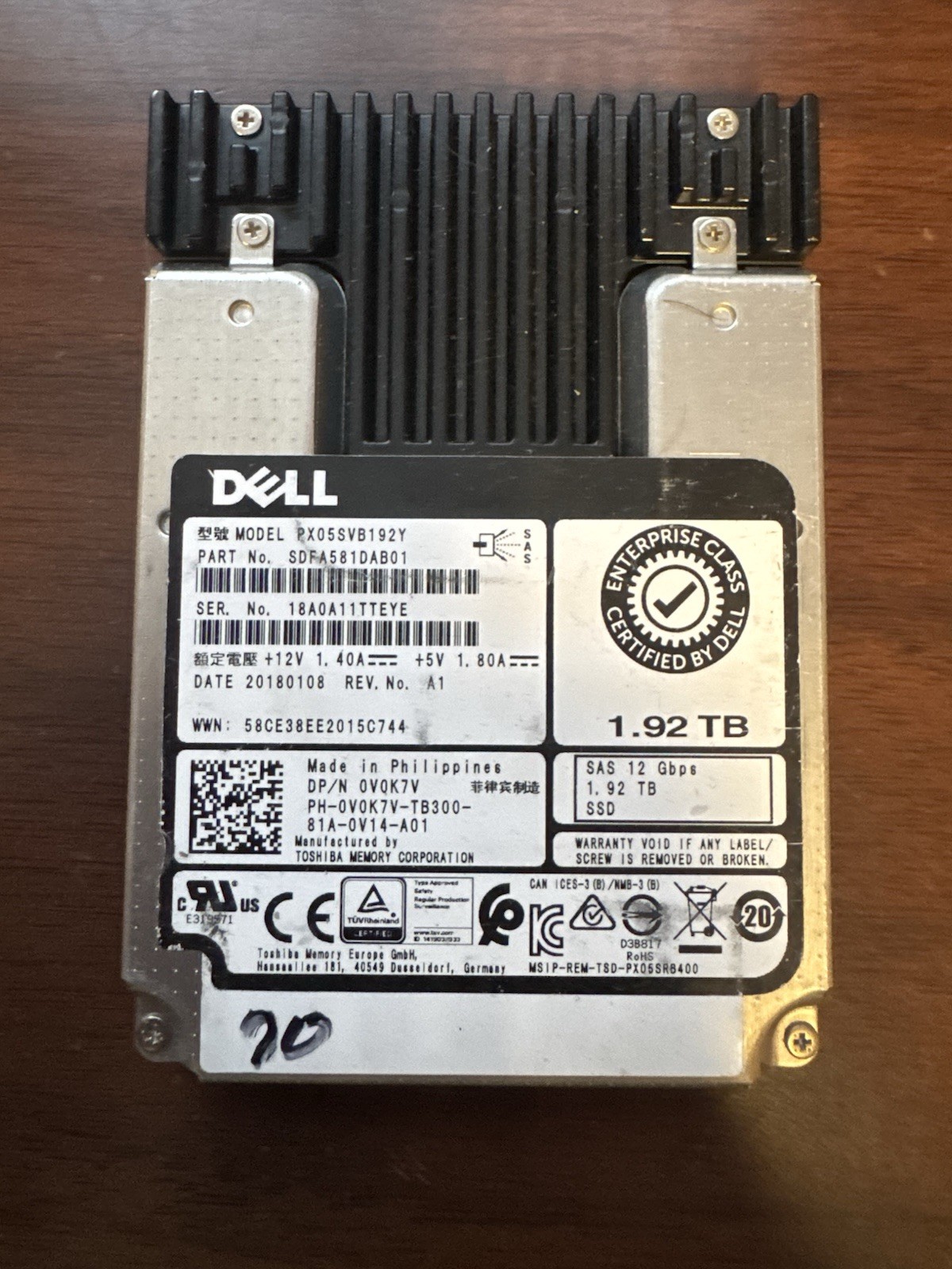 DELL PX05SVB192Y SSD 1.92TB SAS 12Gb/s 2.5" 0V0K7V 512 b/s 70% Health