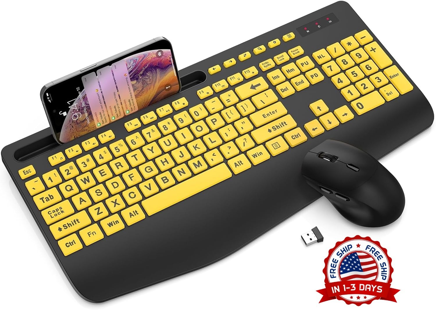 Combo de teclado y ratón inalámbricos - Teclado ergonómico de letra grande NUEVO
