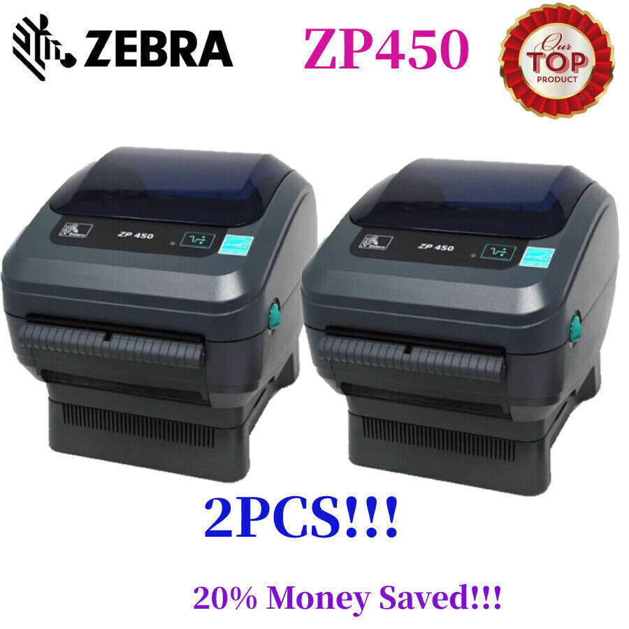 2PCS Zebra ZP450 203 DPI Label Thermal Bar Code Printer USB Serial Connectivity