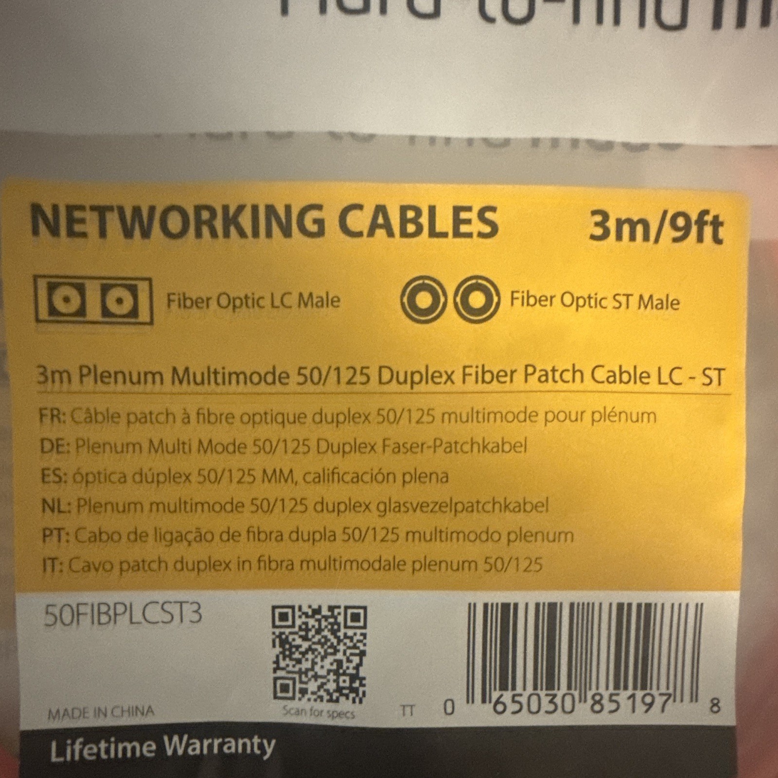 StarTech 3m LC-ST Duplex Multimode Fiber Optic Patch Cable Orange 50FIBPLCST3