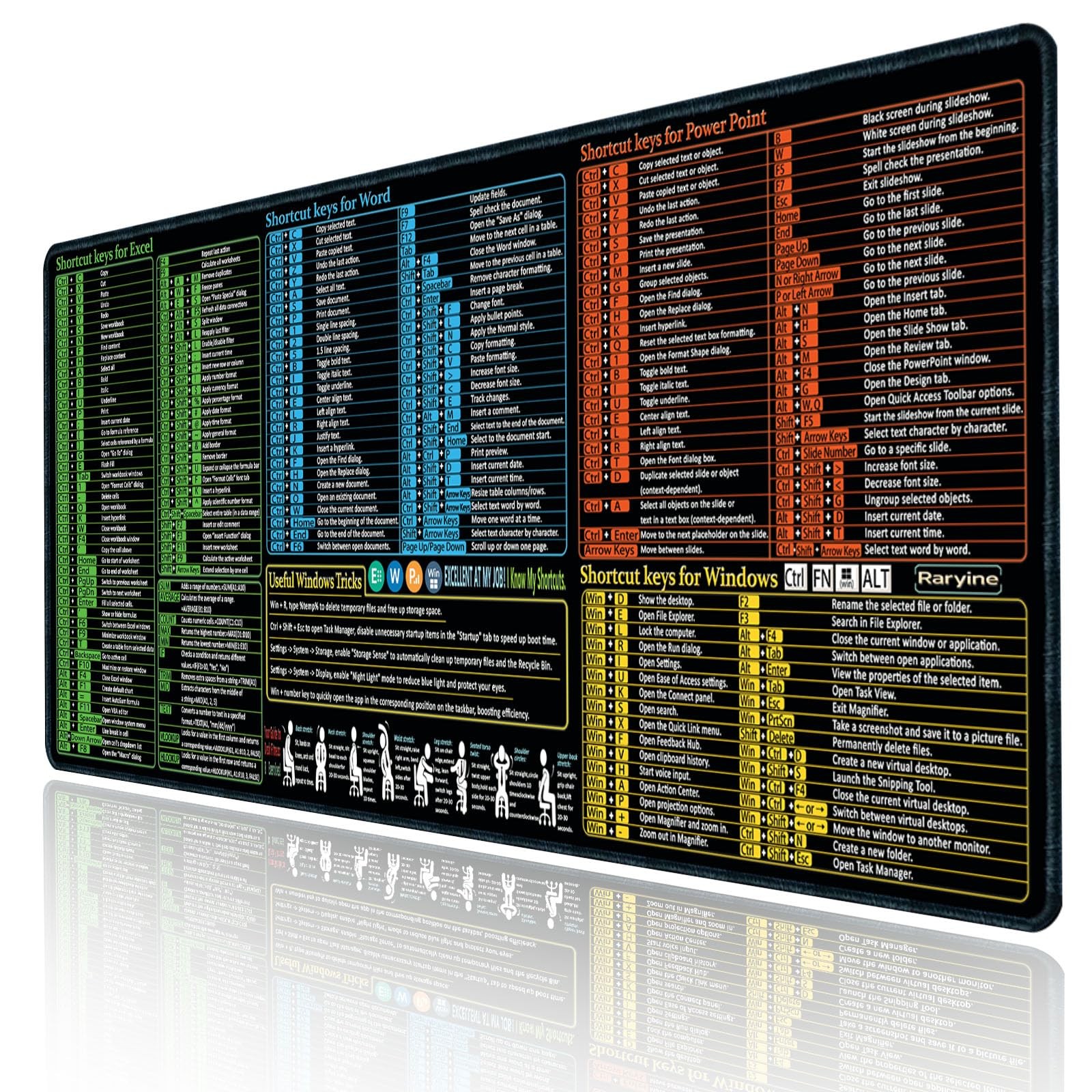 Excel/Word/Power Point/Windows 27.6L x 11.8W inches, Office-shortcuts key