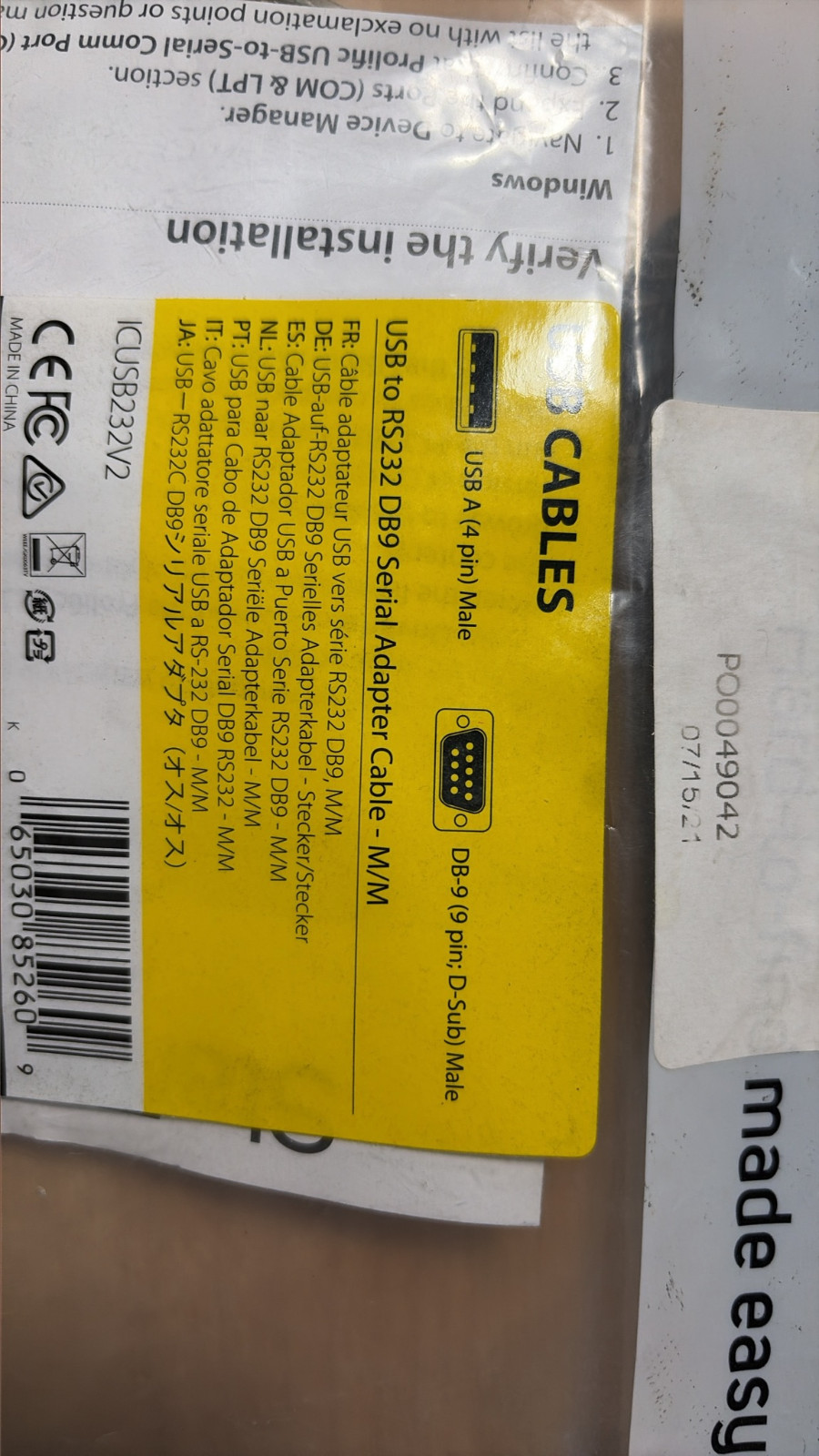 StarTech ICUSB232V2 USB-A to RS232 DB9 Serial Adapter Cable New Sealed