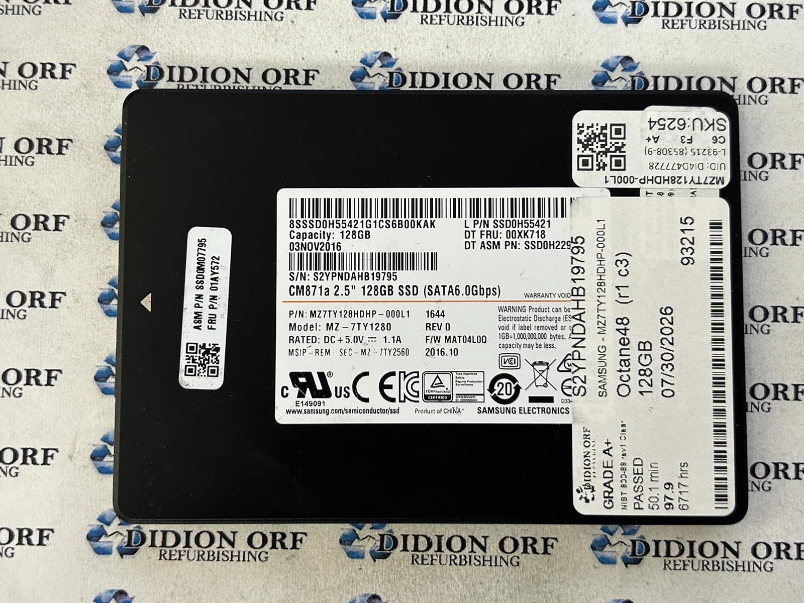 SAMSUNG 128GB 2.5" SATA SSD MZ7TY128HDHP-000L1, Grade A+, SKU 6254