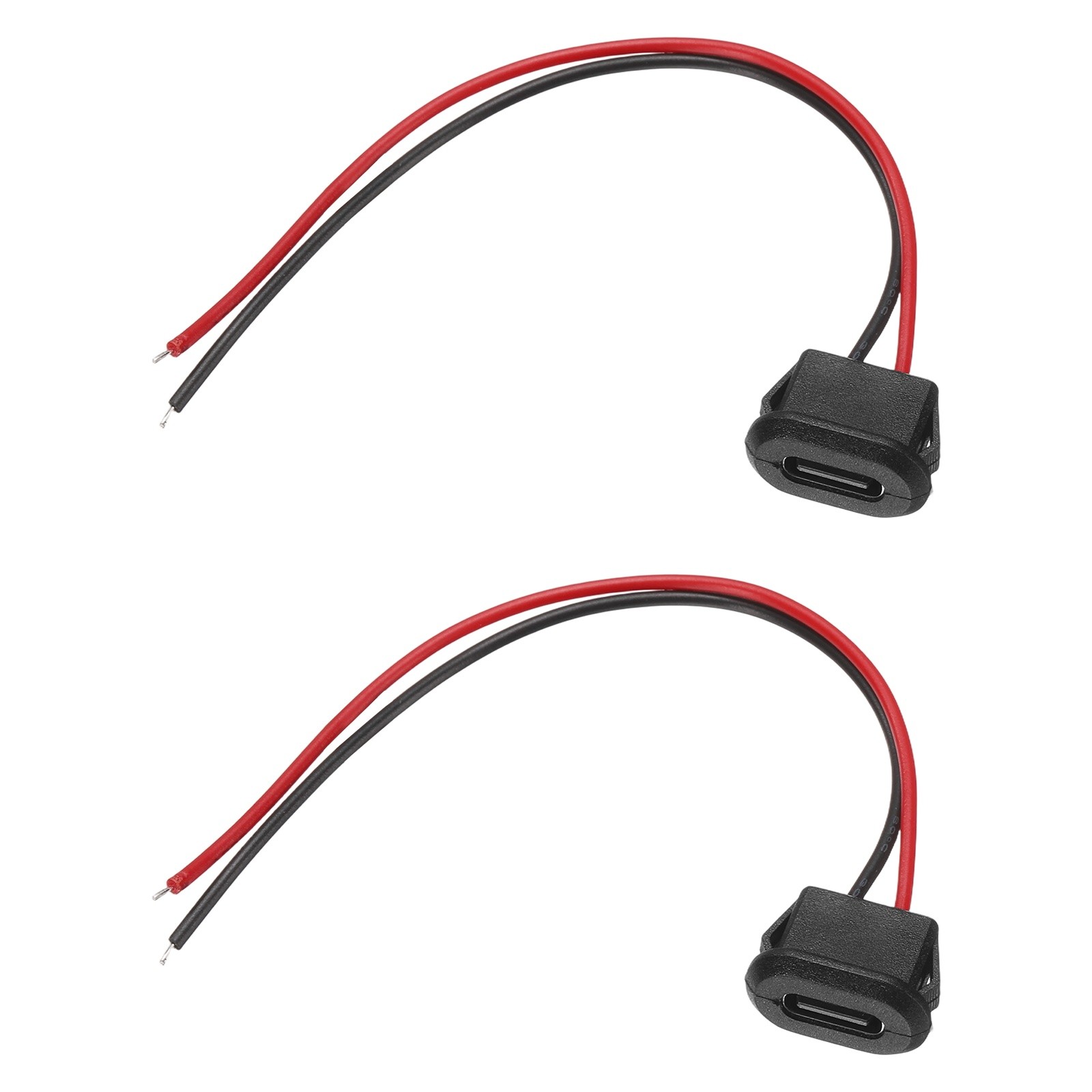 2Pack Type-C Black Square  USB-C Female Socket to 2 Pin Pigtail Extension Wire