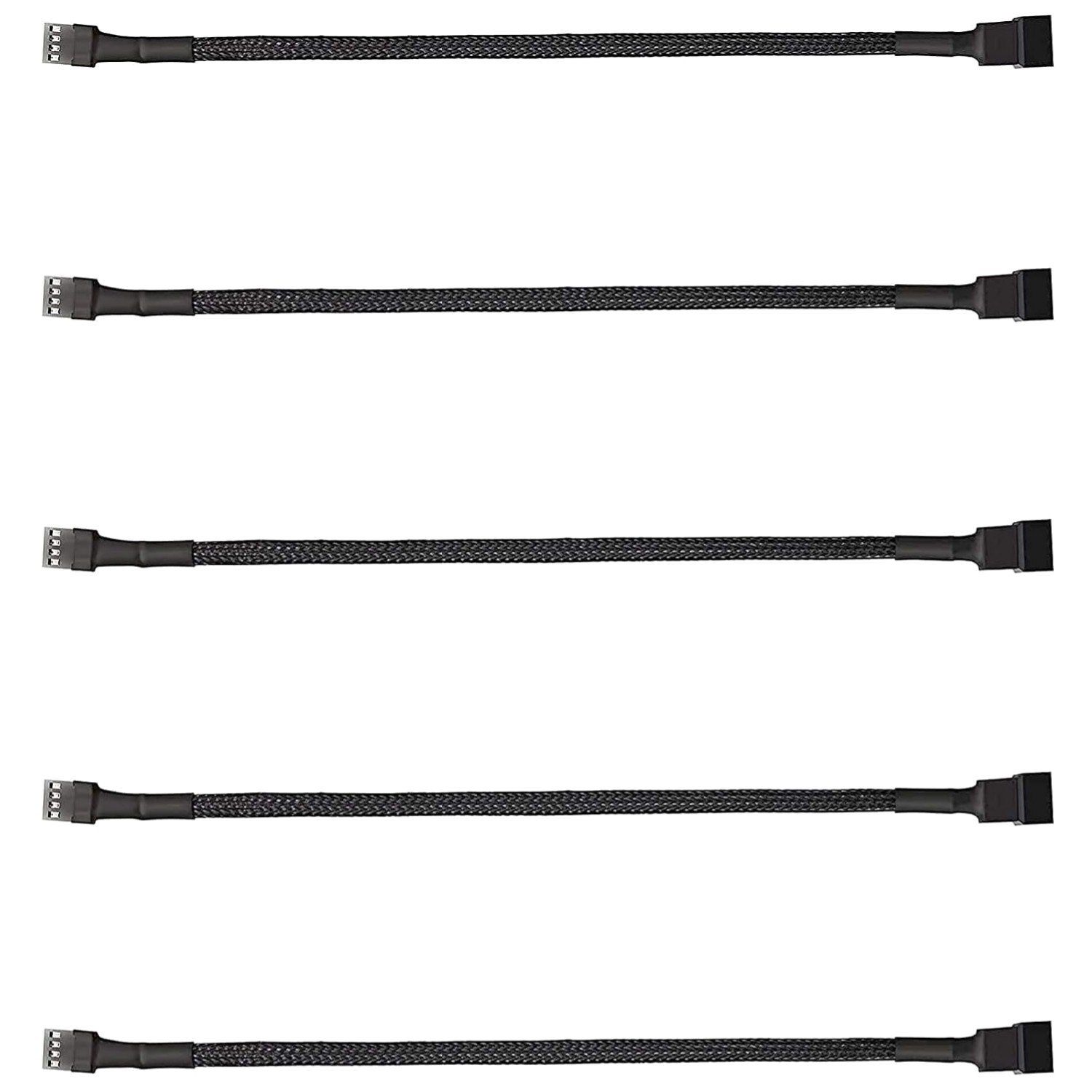 Durable 10.6” Nylon Braided Fan Extension Cables - 5 Pack 4-Pin/3-Pin Adapter