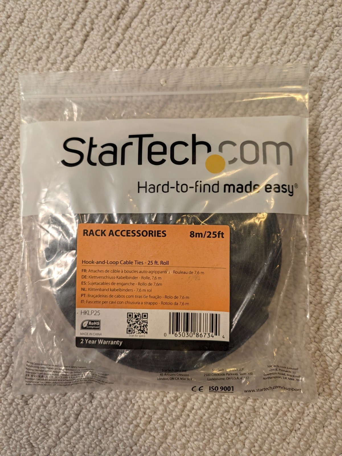 StarTech.com 25ft Hook and Loop Roll - Cut-to-Size Reusable Cable Ties - Bulk
