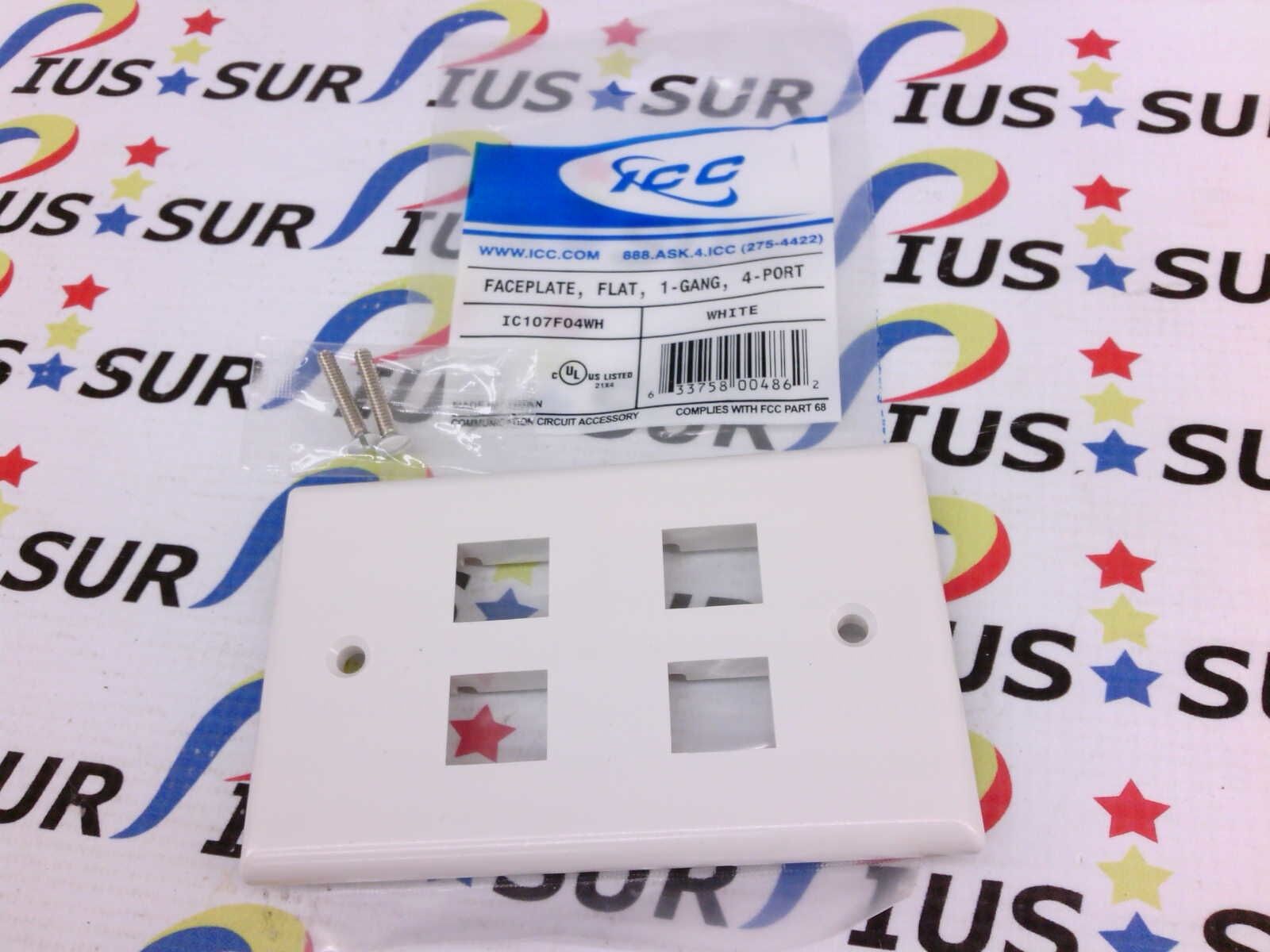 NSOP ICC FacePlate IC107F04WH White Flat 1 Gang 4 Port Wall Plate