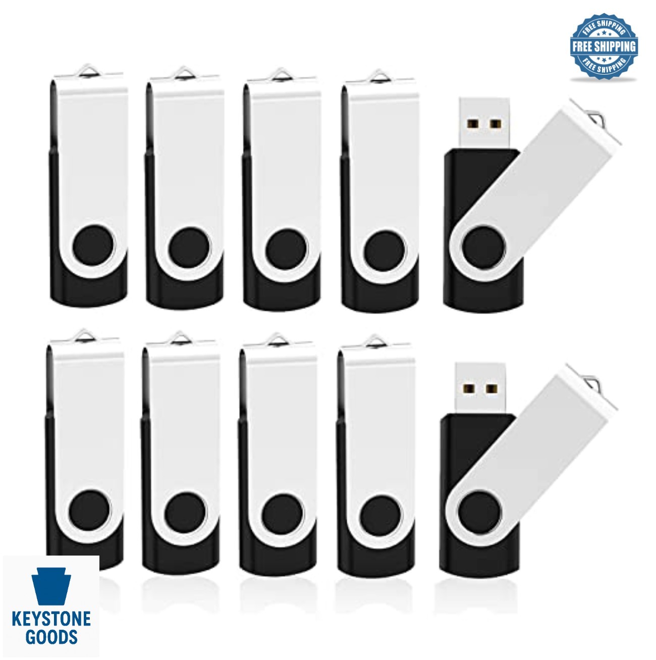 64GB USB 2.0 Flash Drive 10 Pack Thumb Drive Swivel Metal Keychain Portable