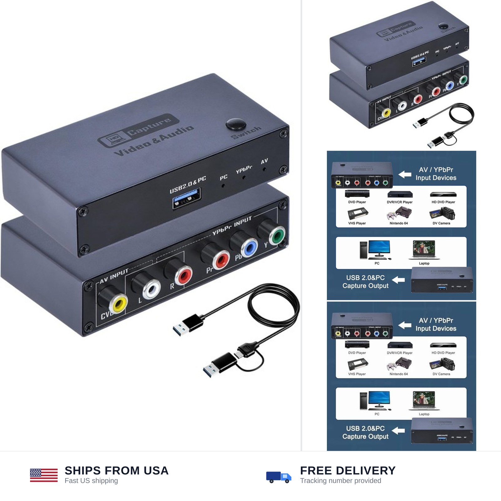 2026 Upgraded VHS RCA YPbPr to Digital Converter, 1080P 60Hz Component Compos...