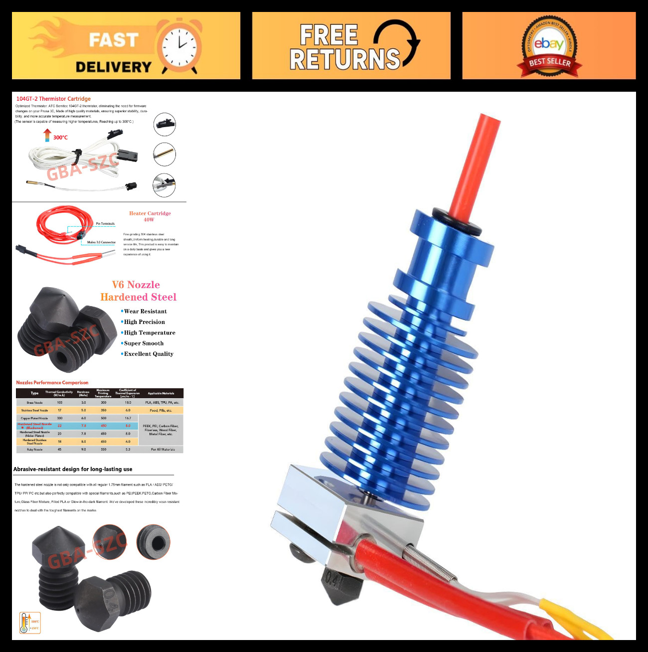 Upgrade Hotend Kit for 3D Printers - 24V 40W, Bi-Metal Heatbreak, 0.4mm Nozzle