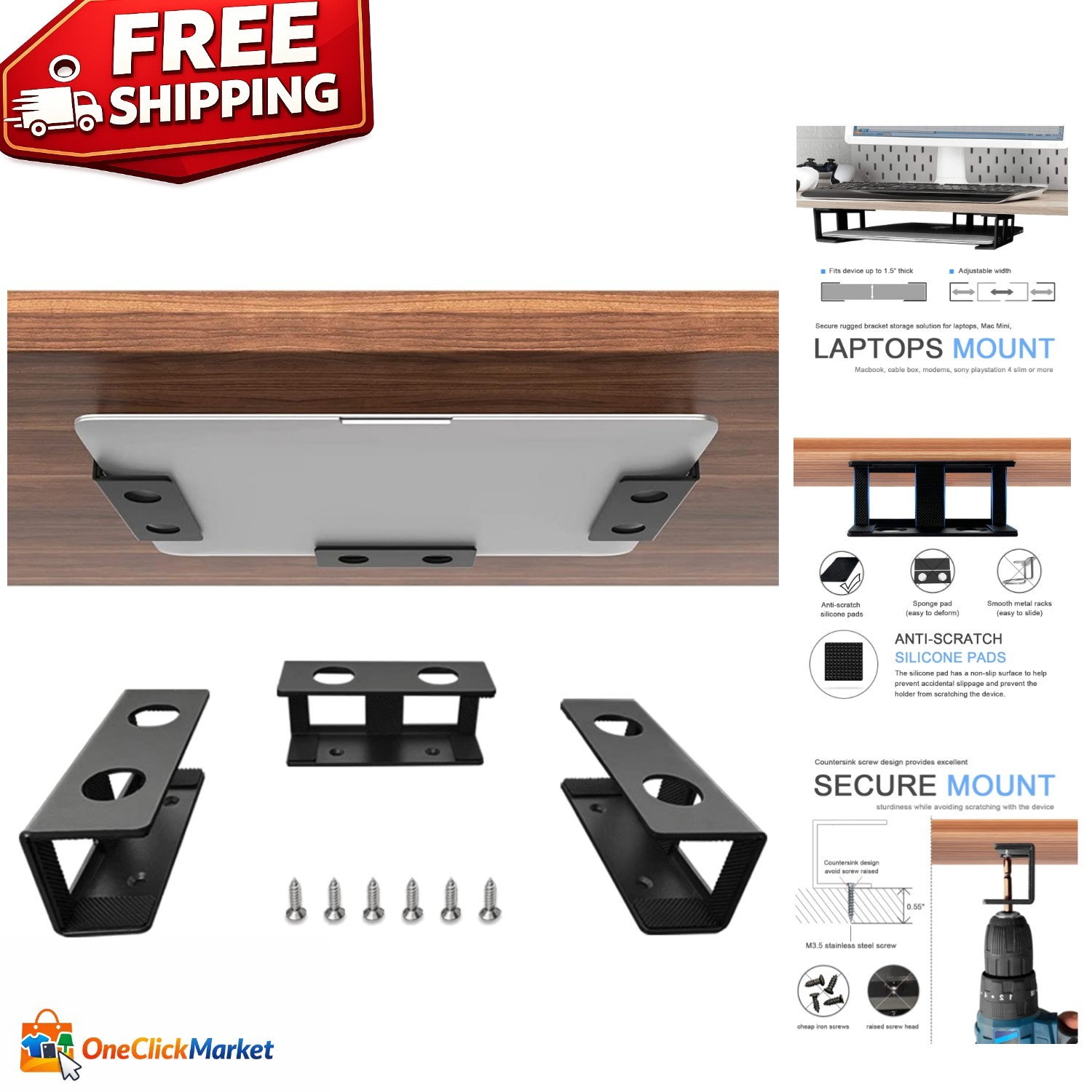 Sleek Under Desk Mount for MacBook & Devices - Maximize Desk Space Effortlessly