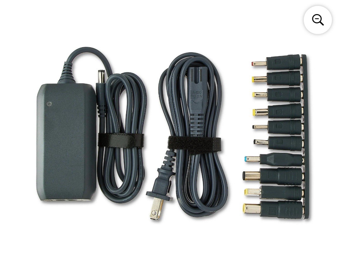 Onn Universal Laptop Charging Adapter, w/ 10 Interchangeable Tips, 90W, 10’ Cord